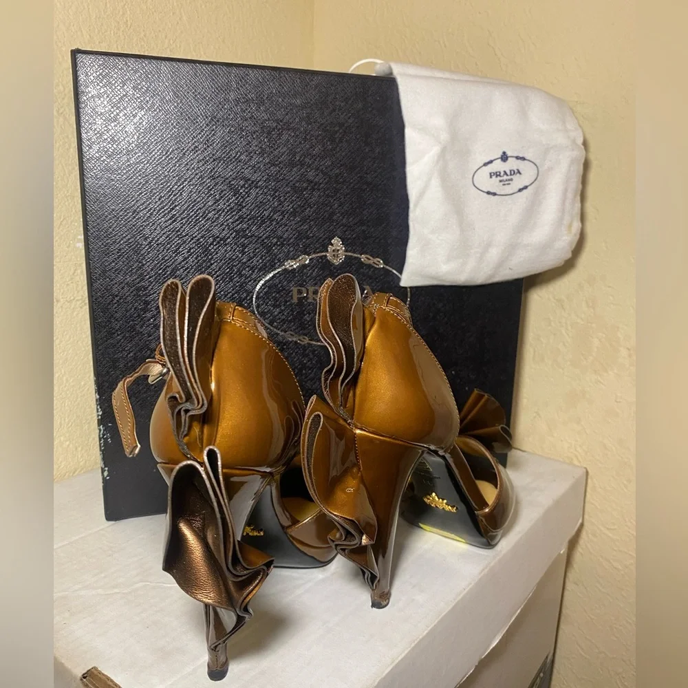 Prada Women's Metallic Bronze Heels